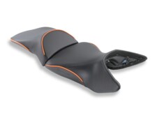 REVolution OEM Front & Rear Motorcycle Seat Upgrade as seen on the KTM 1290 Super Adventure in Performance Plus and KTM Orange. Also available as a DIY kit.
